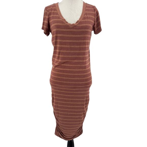 Prana Women's Orange Striped Short Sleeve V-Neck Foundation Dress Size Small - Picture 1 of 4